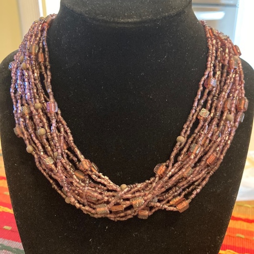 Multilayered amethyst colored choker necklace